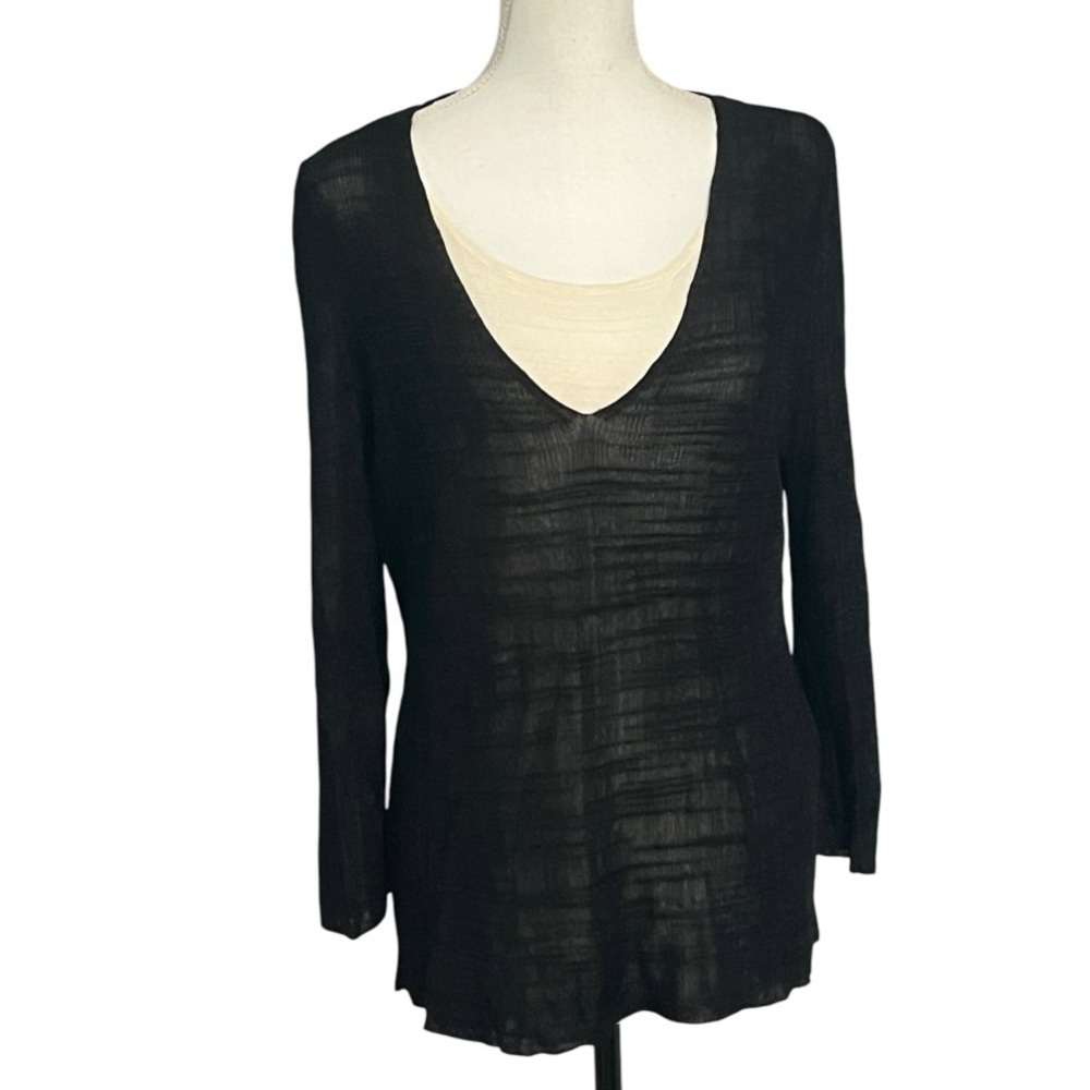 Ellen Tracy XL double layered black and ivory sweater with 3/4 sleeves EUC